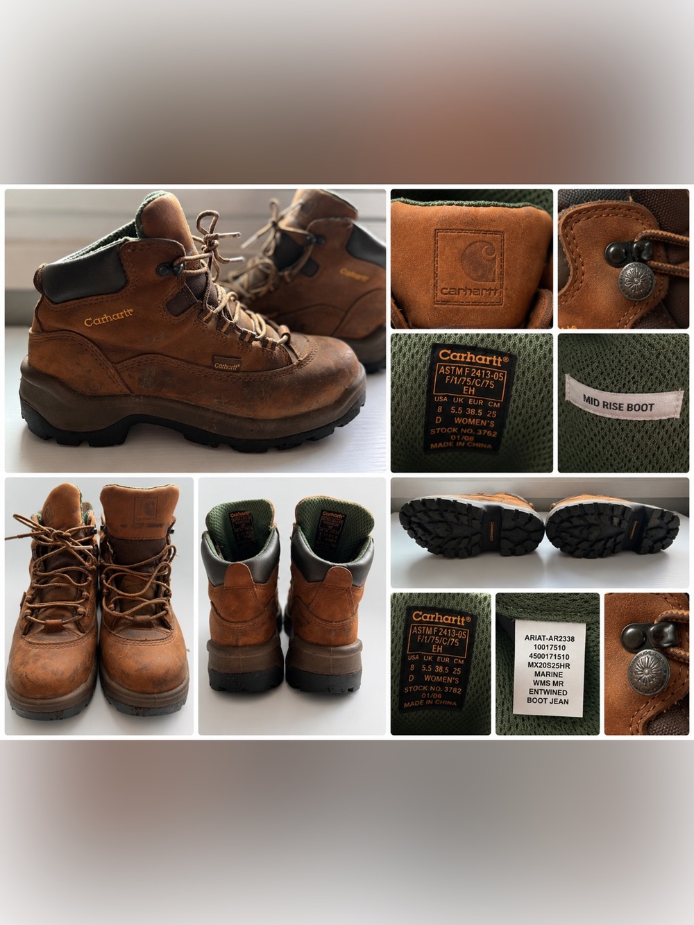Carhartt Women’s Steel Toe Work Boots Brown Leather EH ASTM F2413-05 Size 8D